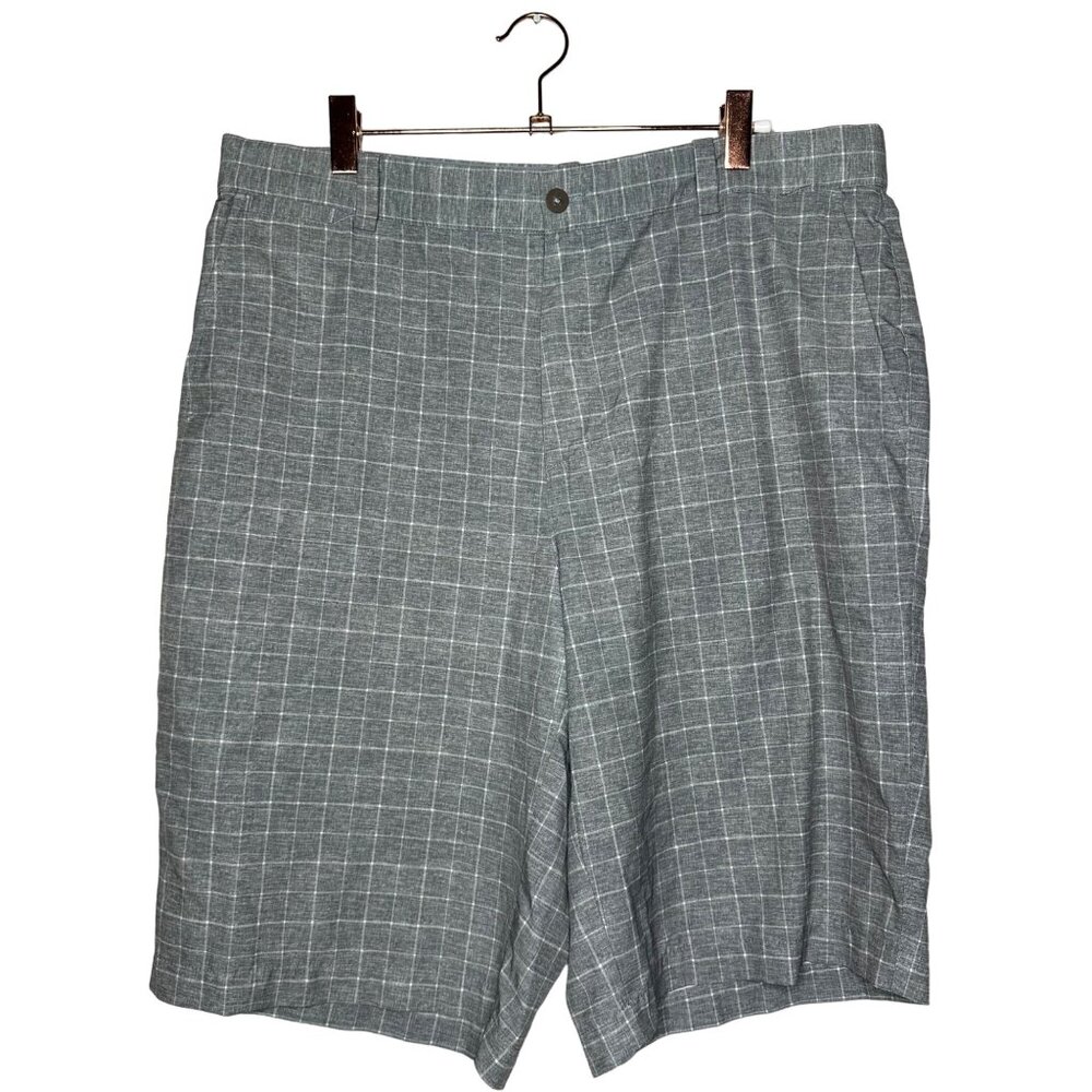 Nike Golf Shorts Size 34 Flat Front Gray Check Tour Performance Stretch Dri-Fit